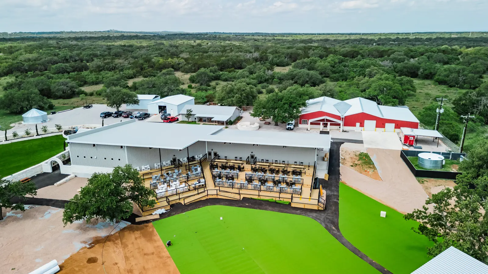 Aerial view of the venue deck and finished lawn